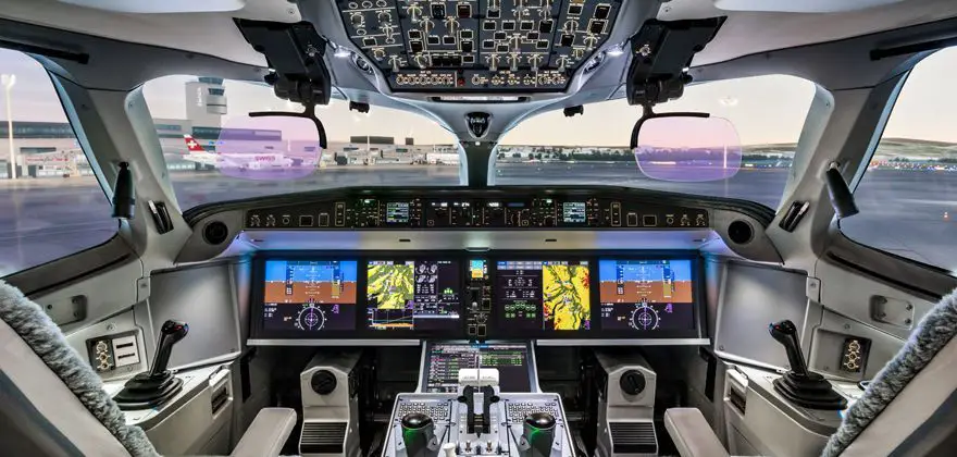Imagen de Swiss Airlines de un simulador de vuelo para pilotos.