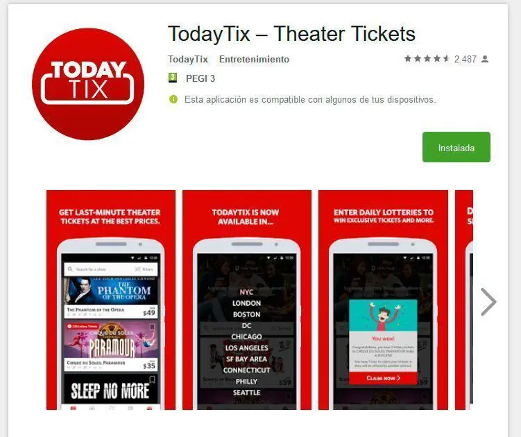 App Today Tix para descuentos en entradas