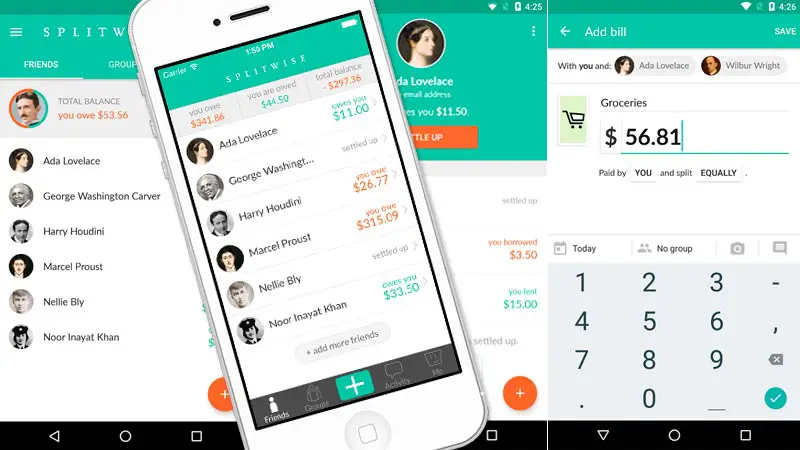 Capturas de la app para compartir gastos Splitwise