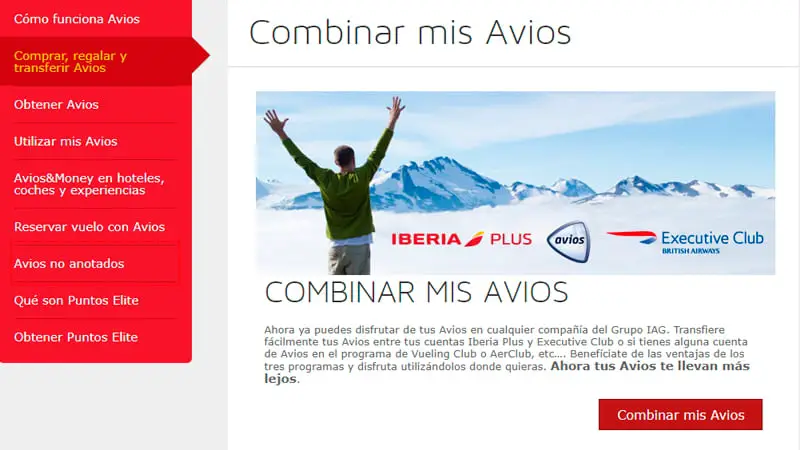 Captura de pantalla de la web de Iberia